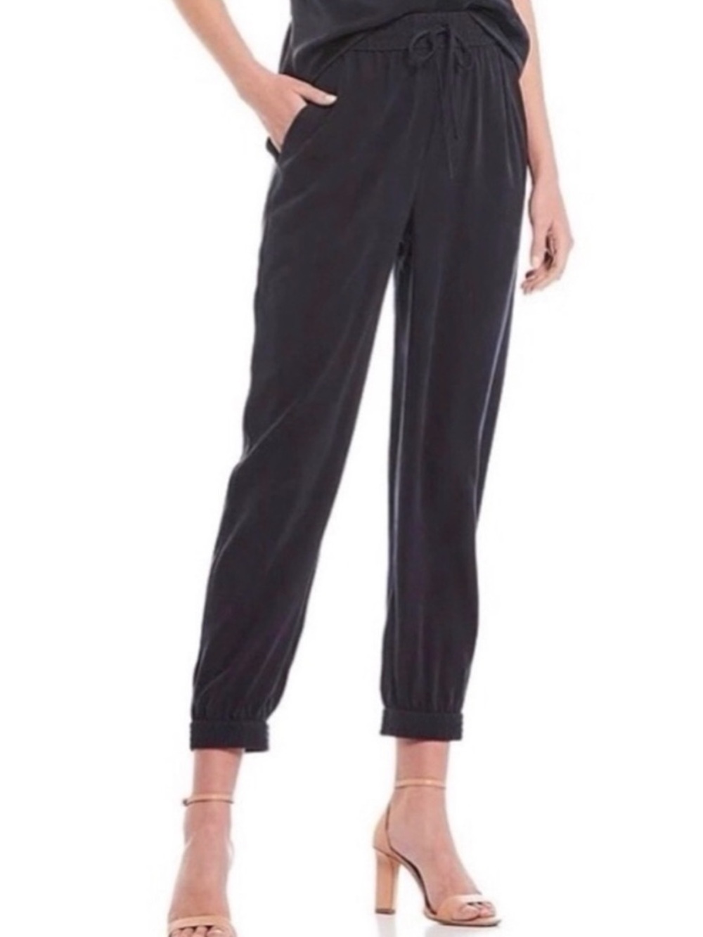 NWT ANTONIO MELANI 100% silk Black josie Jogger Pants size large